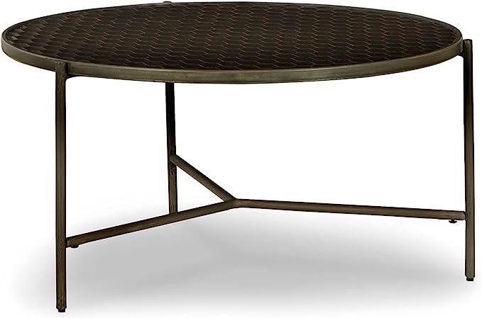 Signature Design by Ashley Doraley Round Cocktail Table, 35" W x 35" D x 18" H, Dark Brown & Gray | Amazon (US)