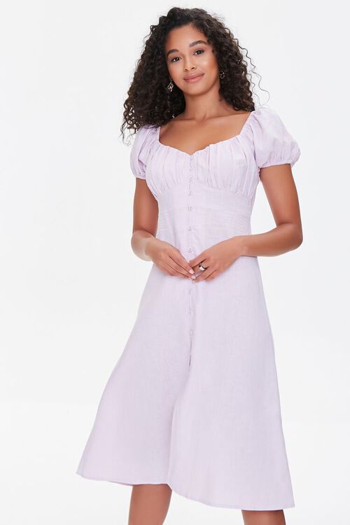 Linen Puff-Sleeve Dress | Forever 21 (US)