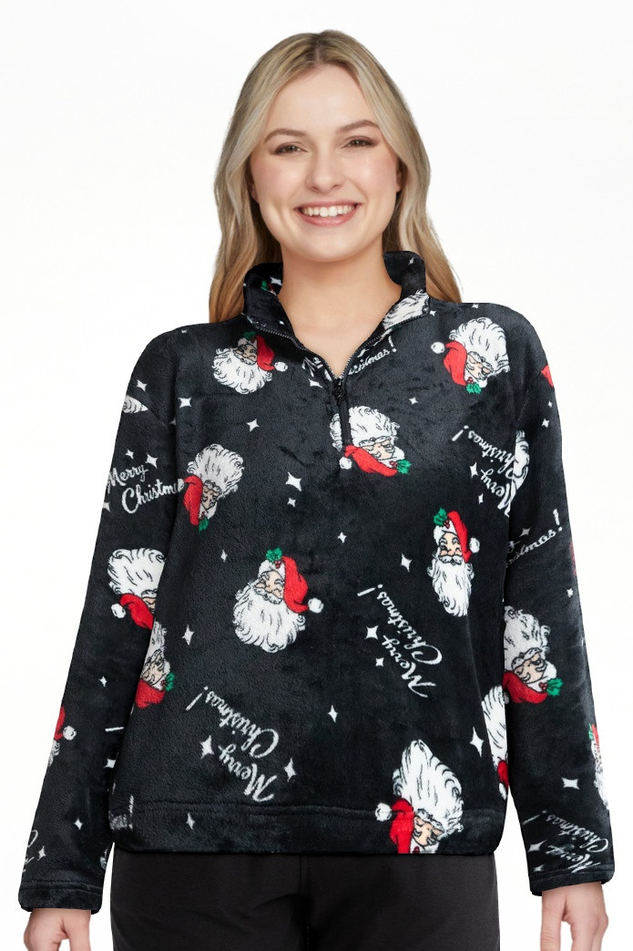 No Boundaries Christmas Quarter Zip Mock Neck Plush Top with Long Sleeves, Women's | Walmart (US)