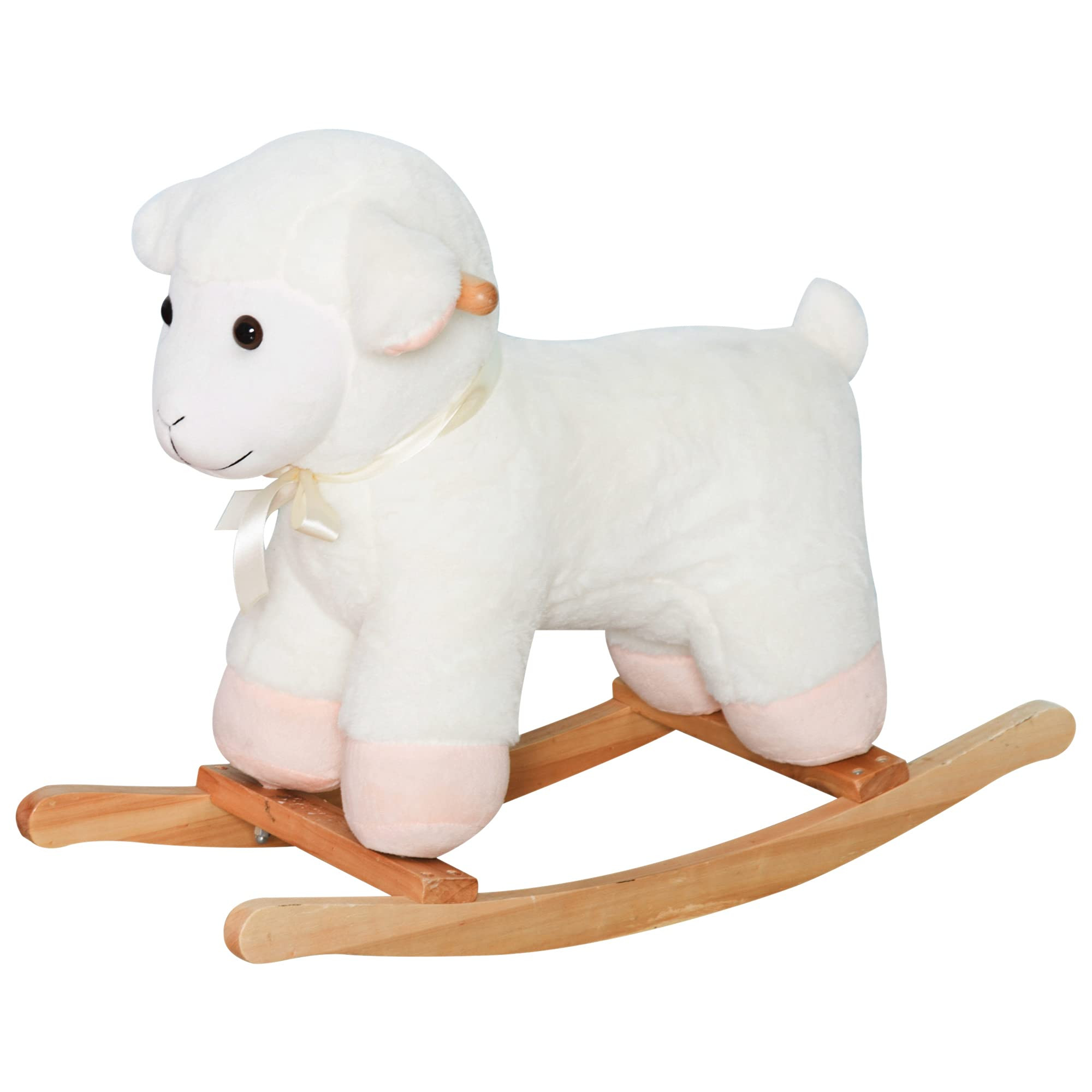 Qaba Lamb Rocking Horse Sheep, Nursery Stuffed Animal Ride On Rocker for Kids, Wooden Plush, Whit... | Amazon (US)