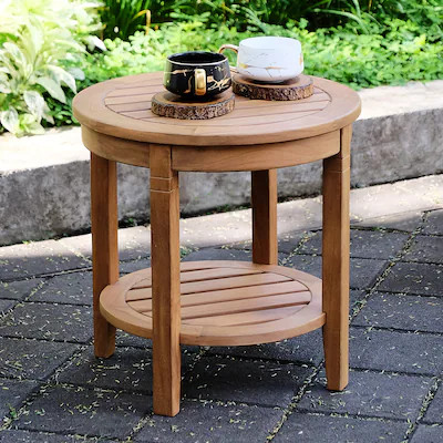 Cambridge Casual Heaton Teak Wood Round Outdoor End Table 18-in W x 18-in L | Lowe's