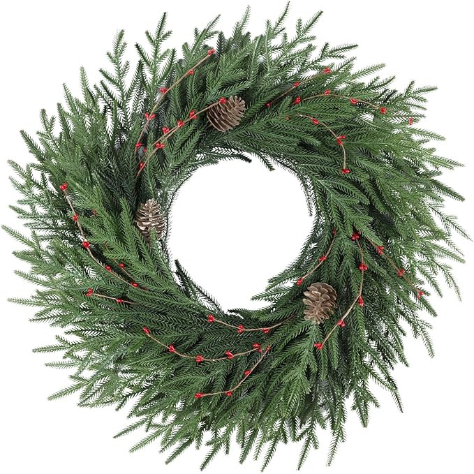 26 Inch Artificial Christmas Wreath - Christmas Wreaths for Front Door, Artificial Green Wreath D... | Amazon (US)