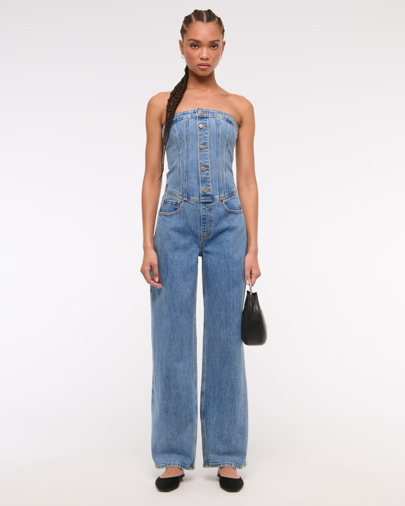 Women's Strapless Dipped-Waist Denim Jumpsuit | Women's Dresses & Jumpsuits | Abercrombie.com | Abercrombie & Fitch (US)