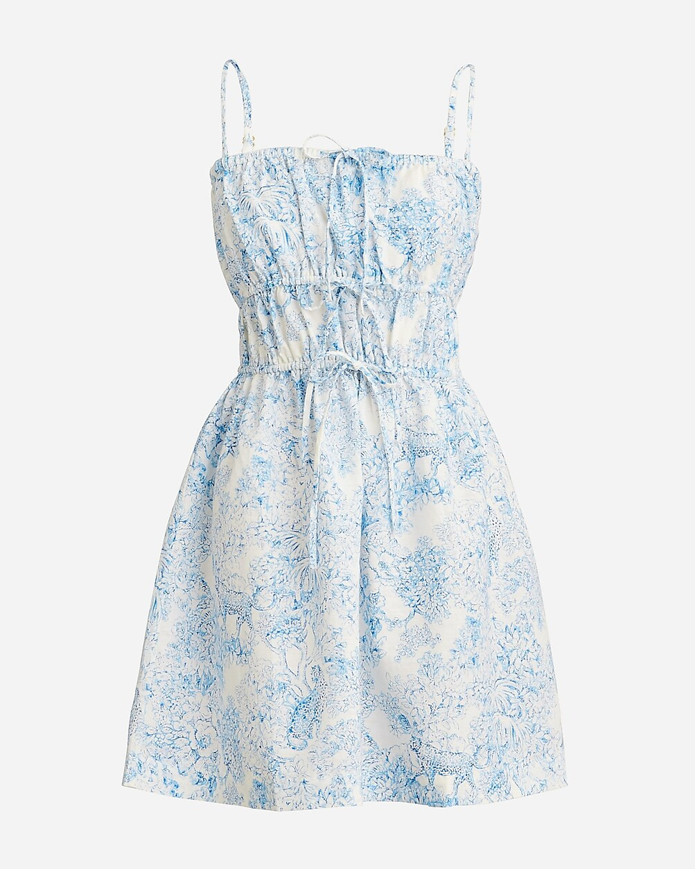 Bow-front mini dress in blue toile linen-cotton blend | J. Crew US