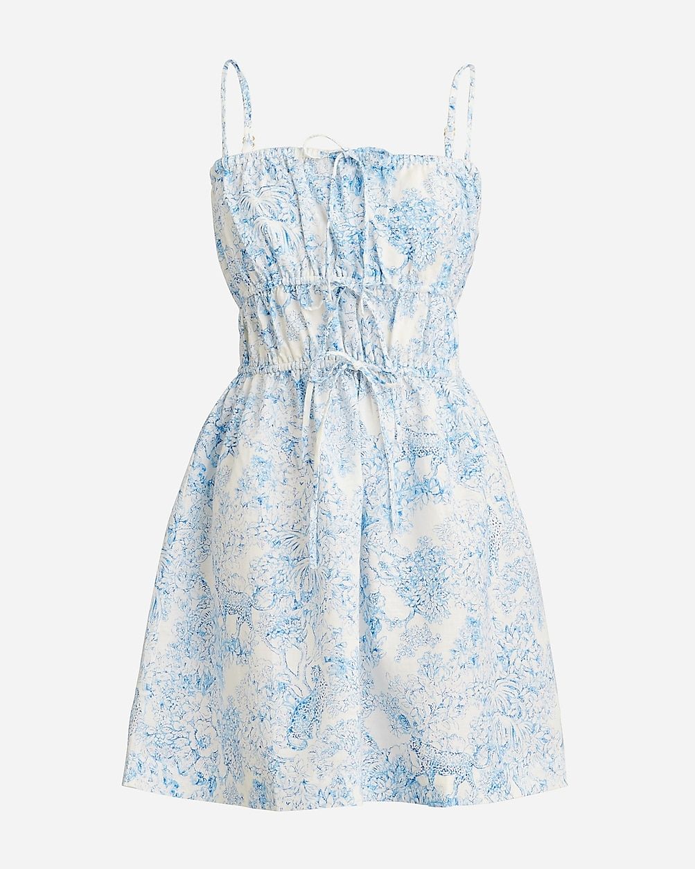Bow-front mini dress in blue toile linen-cotton blend | J.Crew US