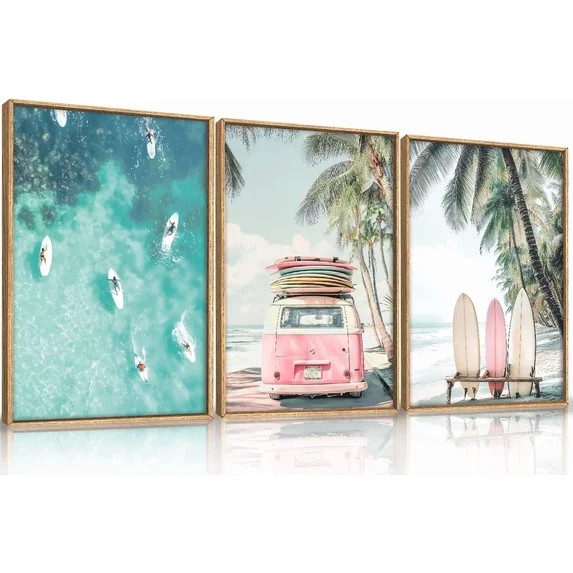 Summer Surfboard Beach Framed Canvas Wall Art Set,Modern Ocean Surfing Seascape Wall Decor,Coasta... | Walmart (US)