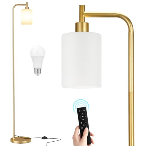 Ziisee Floor Lamps for Living Room - Industrial Standing Lamp with Remote Control Glass Shade, Modern Gold Floor Lamp with LED Bulbs, Tall Lamp for Bedroom Office - Gold | Amazon (US)