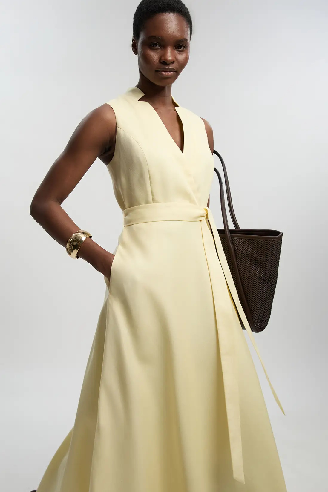 Tailored Linen Wrap Tie Waisted Maxi Dress | Karen Millen UK + IE + DE + NL