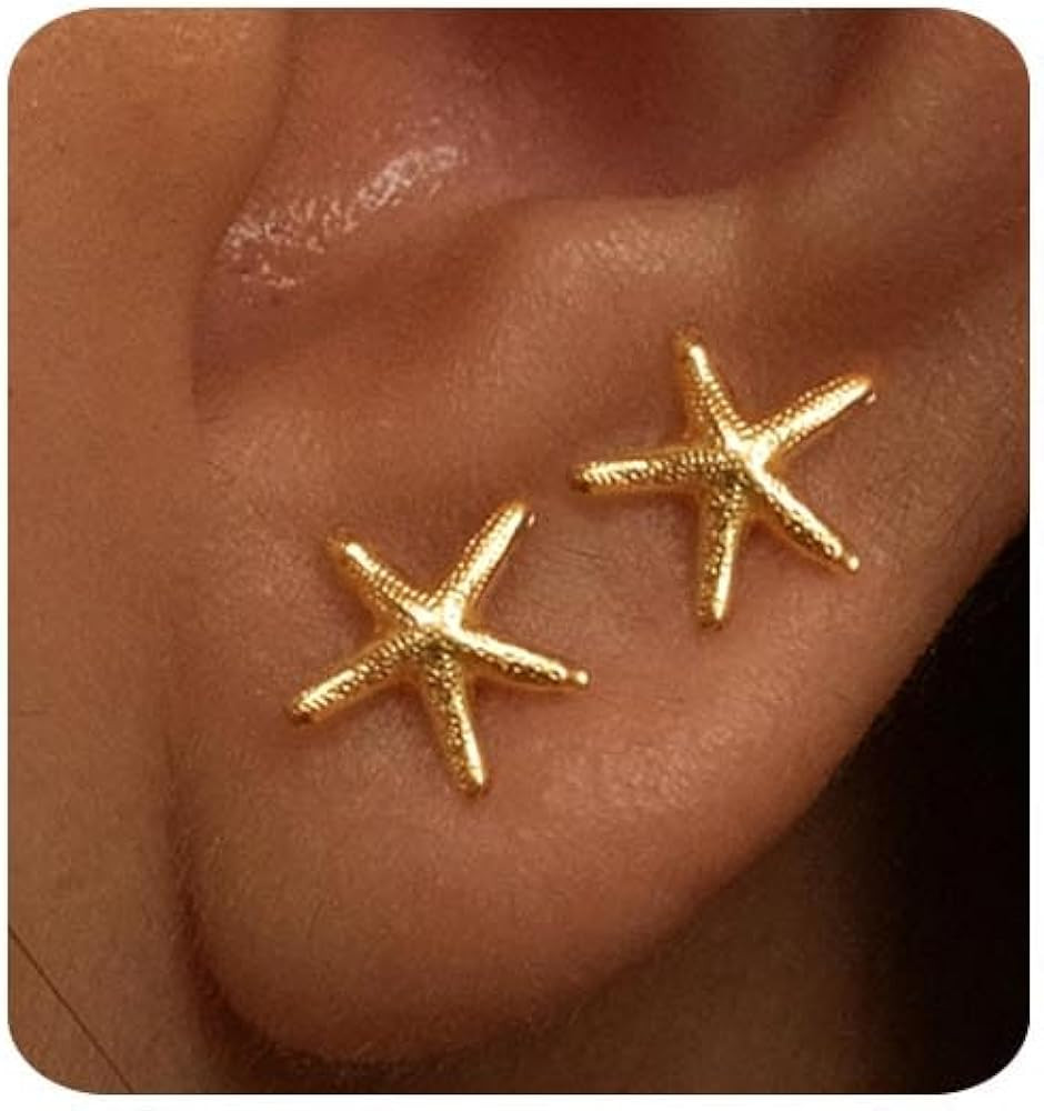 Gold Earrings for Women Trendy 14K Gold Plated Small Starfish Stud Earrings Dainty Lightweight Mi... | Amazon (US)