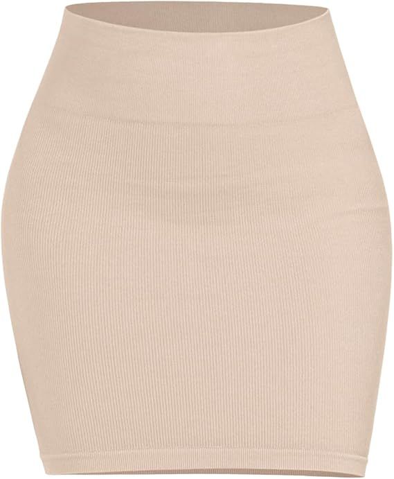 ODODOS Seamless Mini Skirt for Women Ribbed High Waisted Bodycon Basic Pencil Skirts | Amazon (US)