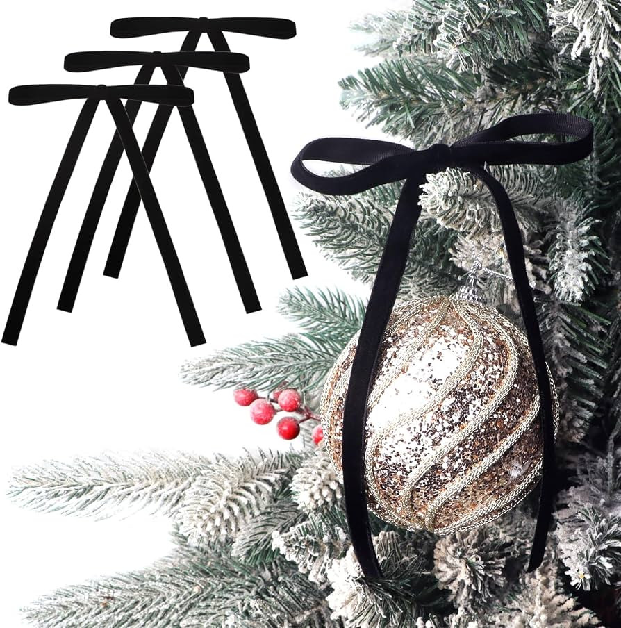 Ribbli Black Velvet Bows for Christmas Tree 24 Pcs Black Vintage Wreath Ribbon Bows for Door Garl... | Amazon (US)