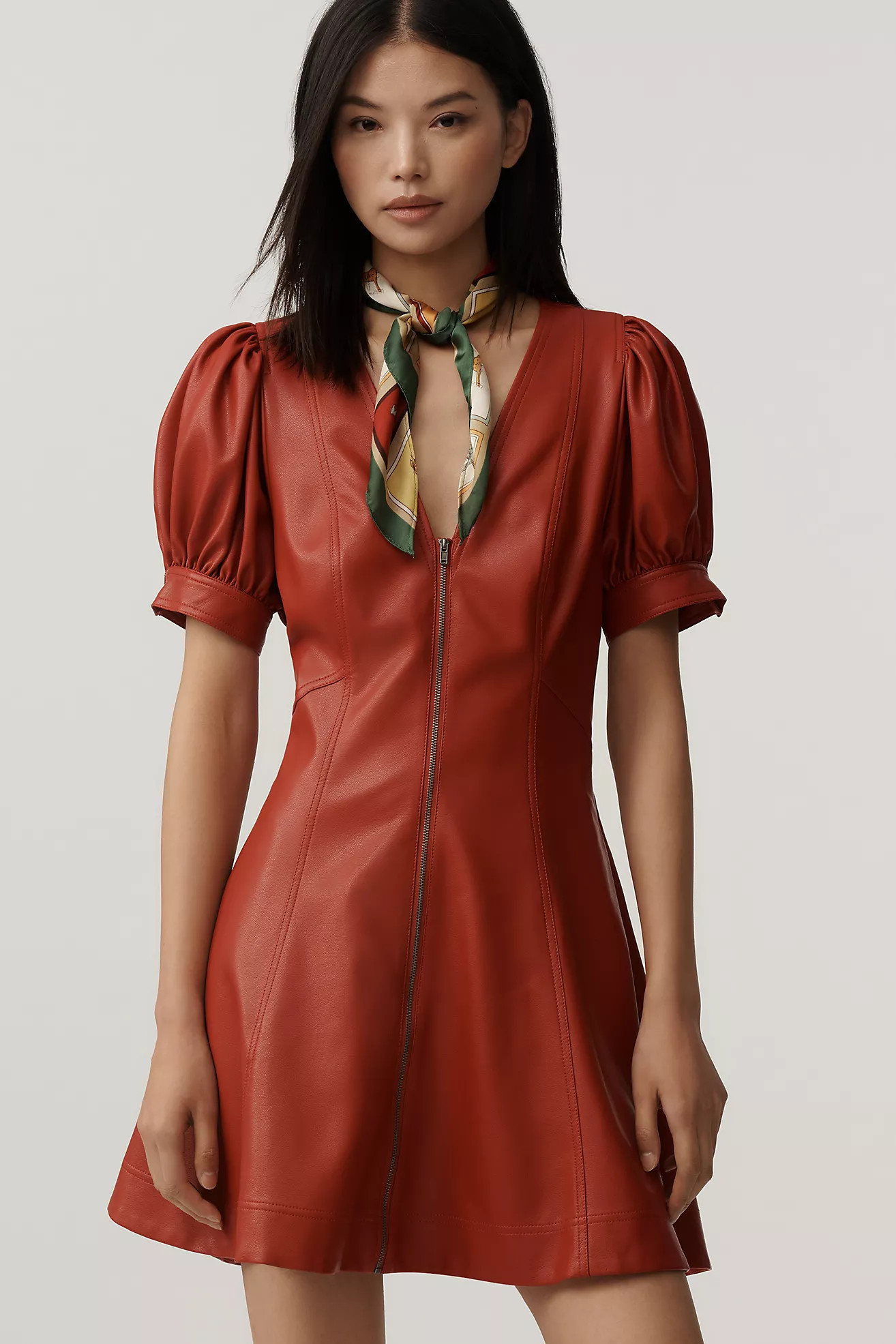 Pilcro Faux Leather Short-Sleeve Zip-Front Mini Dress | Anthropologie (US)