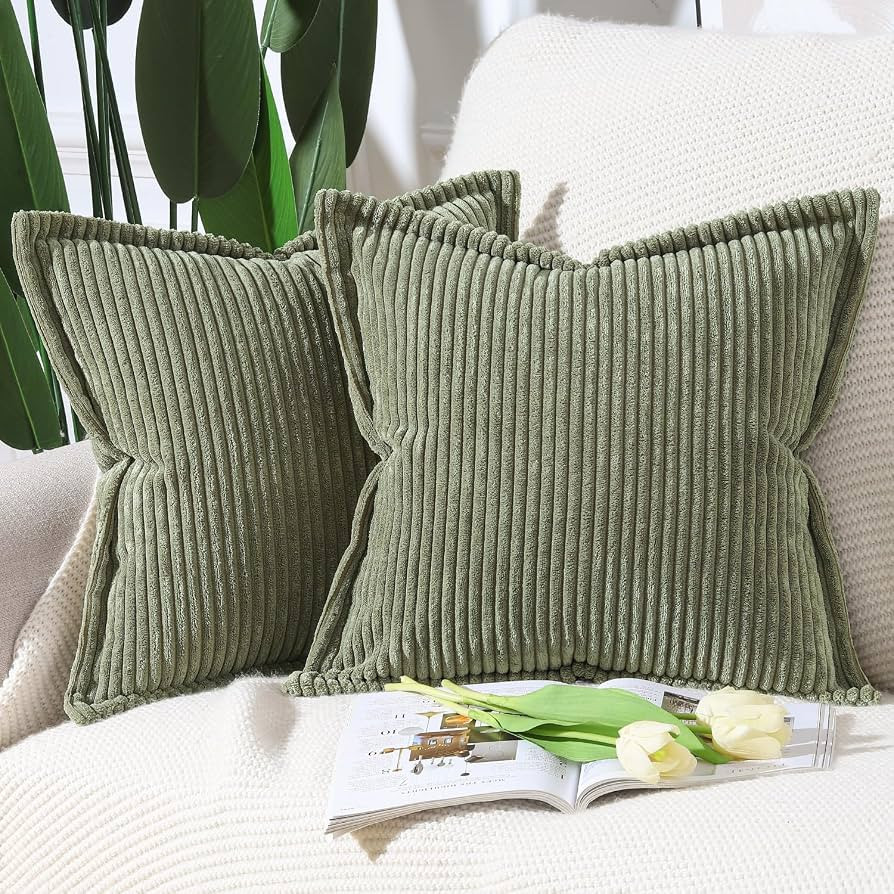 Madizz Olive Green Corduroy Throw Pillow Covers 16x16 inch with Fringe Edge Set of 2 Super Soft B... | Amazon (CA)