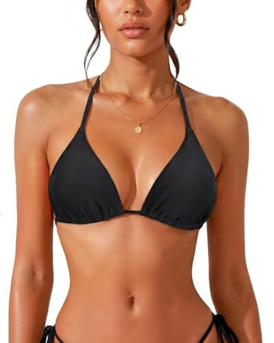 Tempt Me Women Black Triangle Bikini Top String Halter Bathing Suits Top Only No Bottom 20W | Amazon (US)
