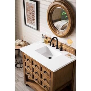 Malibu 36 in. Single Bath Vanity in Honey Alder with Quartz Vanity Top in Classic White with Whit... | The Home Depot