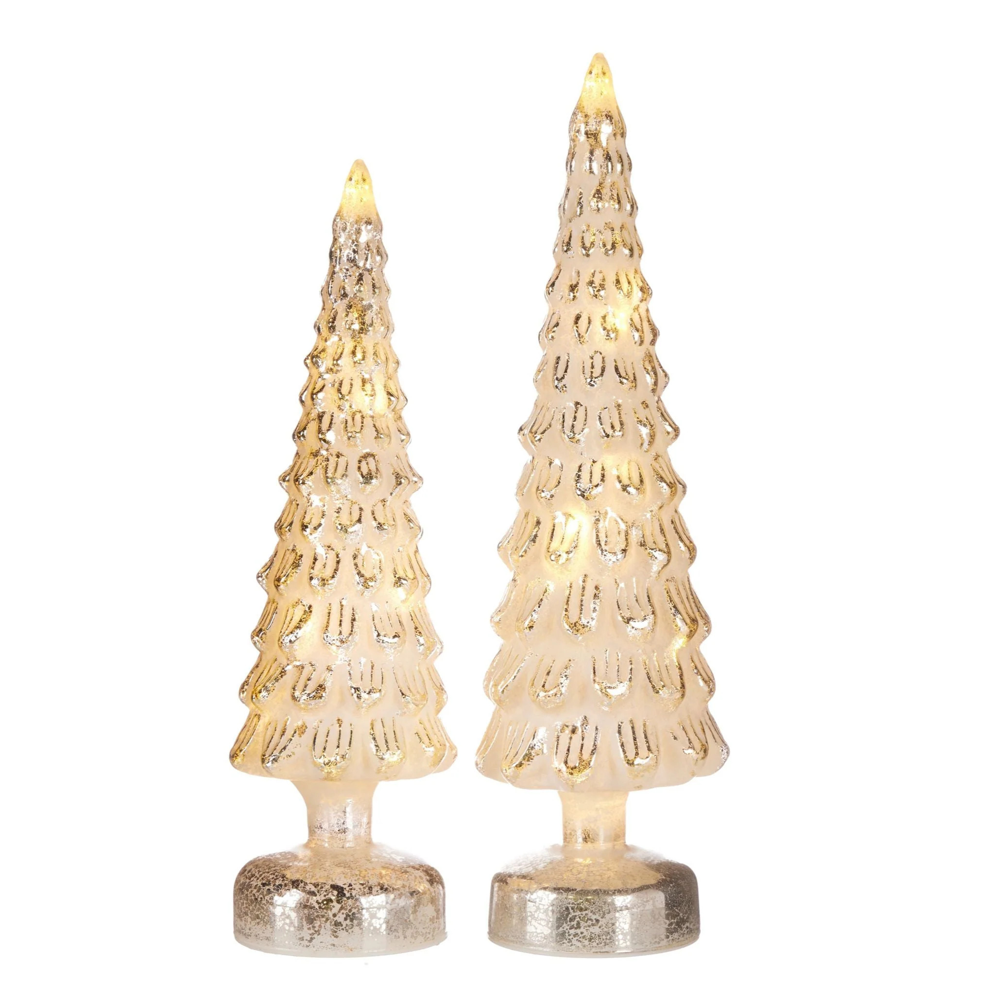Pier 1 White Champagne Mercury Glass LED Set of 2 Christmas Trees | Pier 1