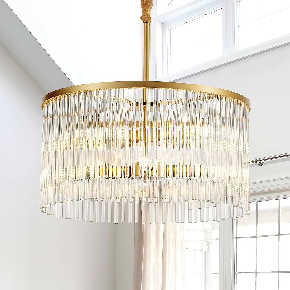 20.47" Round Glass Chandeliers Dining Room Gold Modern Glass Chandelier 8-Lights for Living Room ... | Amazon (US)