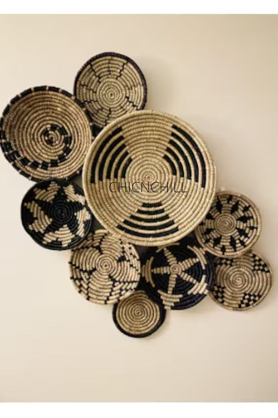 Set of 9 Basket Wall Decor 100% Handwoven Boho Basket Wabi - Etsy | Etsy (US)