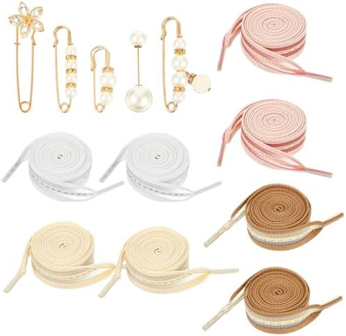 4 Pairs Ribbon Shoe Laces and 5pcs Shoes Jewelry Decoration 2cm Wide 47Inch Soft Flat Stripe Shoe... | Amazon (US)