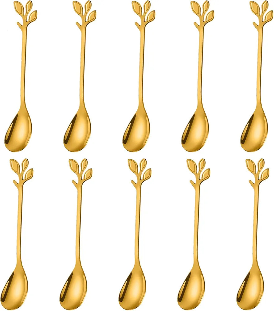 AnSaw Elegant Gold Leaf Coffee Spoons - 10-Piece, 4.7" Mini Stainless Steel Espresso & Dessert Te... | Amazon (US)
