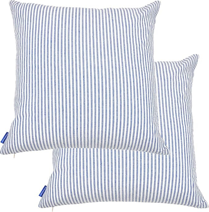 JES&MEDIS Pack of 2 Pillowcase Cotton Striped Home Decor Square Throw Pillow Covers Set for Offic... | Amazon (US)