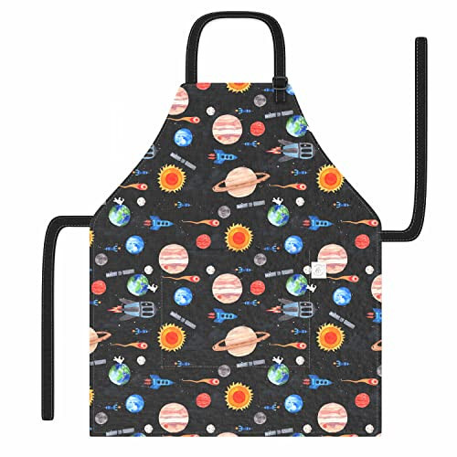 BABYBOET Kids Apron for Girls and Boys Apron for Kids Toddler with Pocket for Painting Cooking Baking Art Gardening Craft (Kids Hand Painted Cosmic Collection, Small 3-5 yrs) | Amazon (US)
