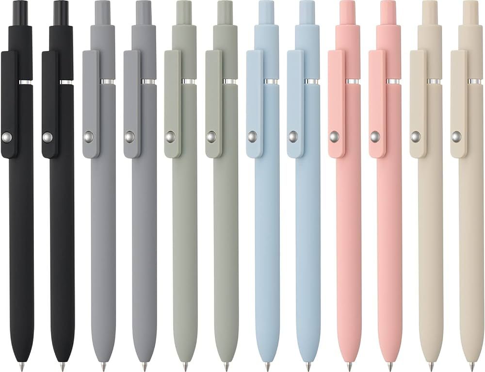 LINFANC 12 Pack Cute Gel Pens, Retractable Quick Dry Gel Ink Pen, Fine Point 0.5mm Black Ink Roll... | Amazon (US)