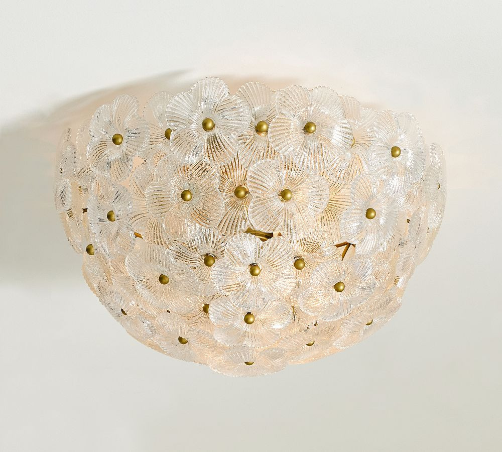 Nicolette Glass Floral Round 15"" Flush Mount, Vintage Brass | Pottery Barn (US)