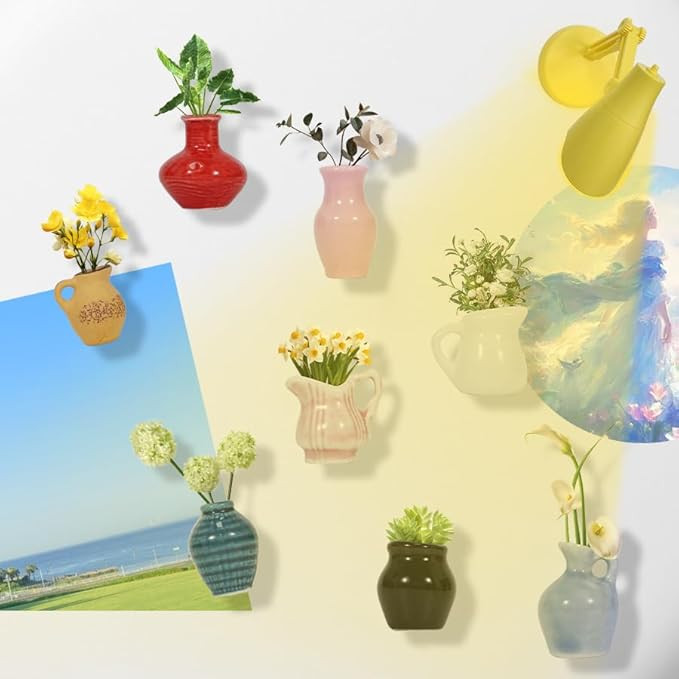 mini Ceramic vase Magnets for Fridge, Magnetic mini Table lamp, Funny Small Plant Magnets,Funny 3... | Amazon (US)