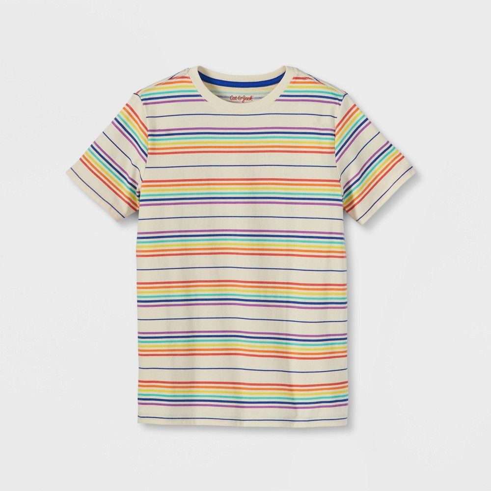 plusBoys' Rainbow Striped Short Sleeve T-Shirt - Cat & Jack Cream XL Husky, Ivory | Target