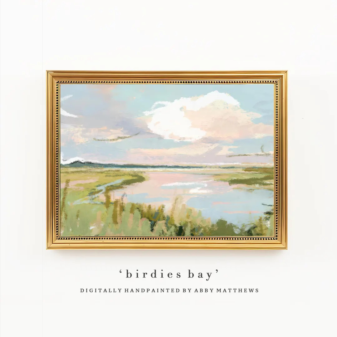 Abstract Landscape Grandmillennial Art: Modern Southern Hand Painted Oil Pastel Marsh (download) ... | Etsy (US)