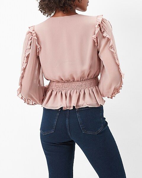 Solid Ruffle Wrap Front Peplum Top | Express