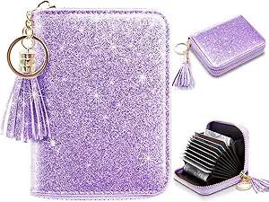 Coco Rossi Small Credit Card Wallet RFID Glitter Cute Accordion Card Holder with Zipper for Women | Amazon (US)