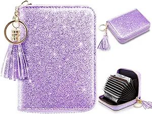 Coco Rossi Small Credit Card Wallet RFID Glitter Cute Accordion Card Holder with Zipper for Women | Amazon (US)