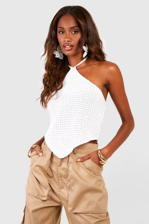 HALTERNECK CROCHET CROP TOP | Boohoo.com (UK & IE)