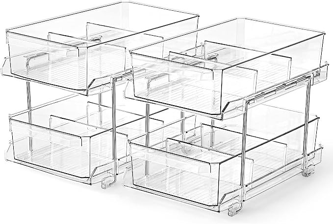 2 SET, 2 Tier Clear Organizer with Dividers, Multi-Purpose Slide-Out Storage Container, Bathroom ... | Amazon (US)
