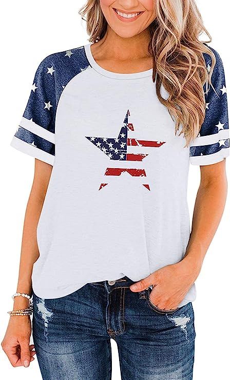 BANGELY American Flag T Shirt Patriotic Shirts Women 4th of July Shirt Raglan Short Sleeve Stars ... | Amazon (US)