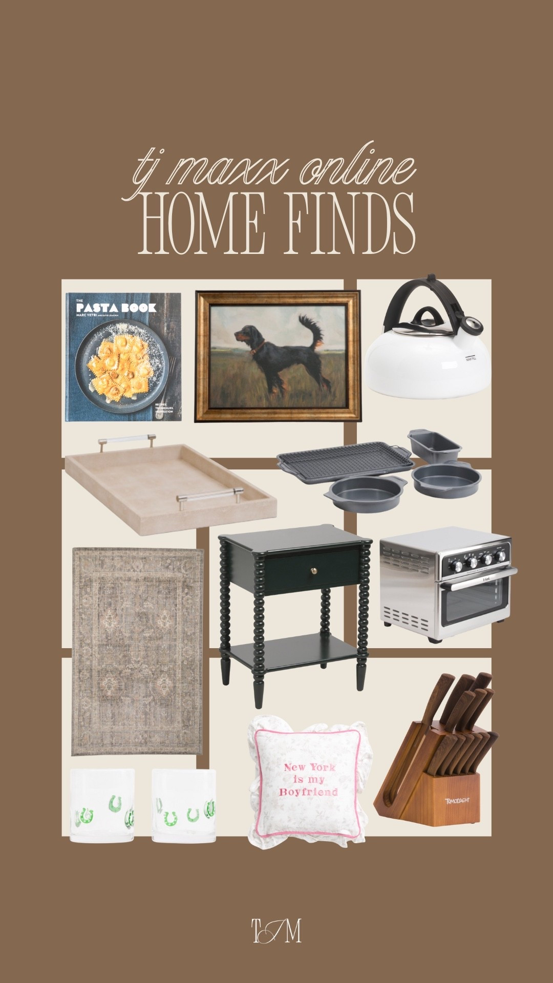 Here’s a little mid-week home refresh courtesy of TJ Maxx. 🕊️ From the pasta cookbook to that gorgeous rug, I’m loving this classic, moody aesthetic lately! That spool nightstand? Looks like a $600 boutique find, I’m not kidding. Also, the "New York is my Boyfriend" pillow is an immediate need. women's puffer jacket - joylab, valentines decor, women's effortless pull-on pants - a new day, signature scent, valentines outfit women, denim forum the farrah hi-rise wide jean, date night outfits, crockpot recipes, vacation outfits beach, winter outfits women, tj maxx home, home finds, kitchen decor, neutral home, grandmillennial, home refresh, kitchen aesthetic, shelf styling, affordable home, moody decor, transition to spring, coffee station, home styling, classic home, aesthetic home

#LTKValentine #LTKootd #LTKdayinmylife