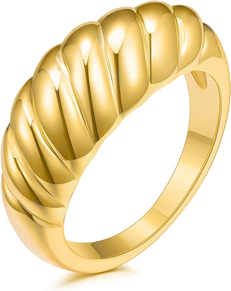 JINEAR 18k Gold Plted Crossanr Braided Twisted Signet Chunky Dome Ring | Amazon (US)