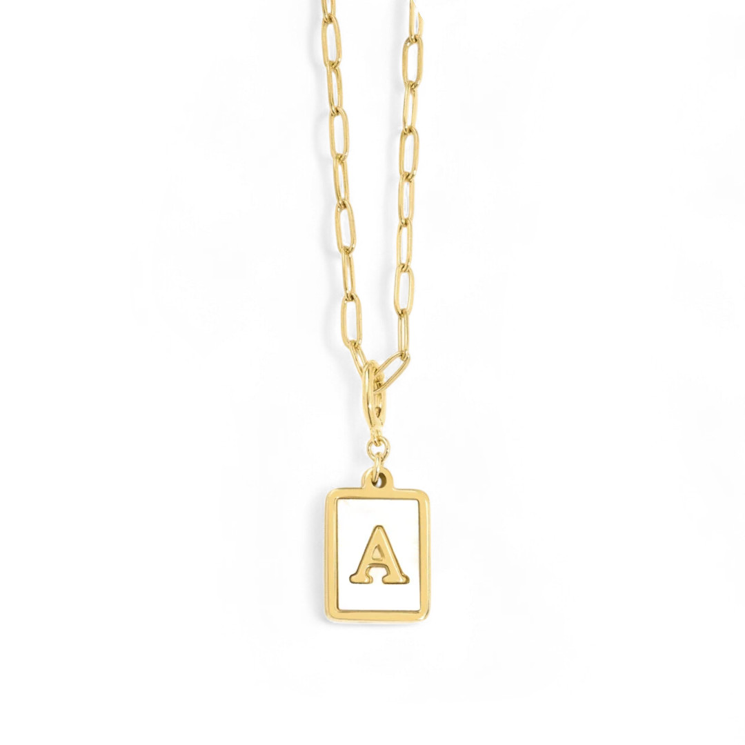 Mother of Pearl Card Initial Necklace | Paperclip Chain | Mint & Lily