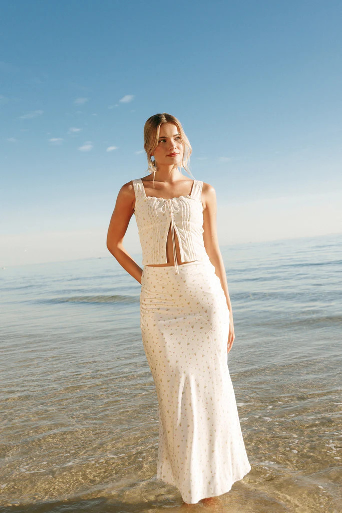 Mei Satin Midi Skirt - Tiny Blooms | Petal & Pup (US)