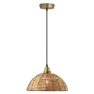 River of Goods Loretta 1-Light Gold with Tan Rattan and Black Metal Shade Hanging Pendant 21009 -... | The Home Depot