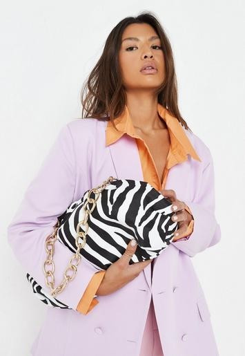 Missguided - White Zebra Print Large Faux Leather Pouch Bag | Missguided (US & CA)