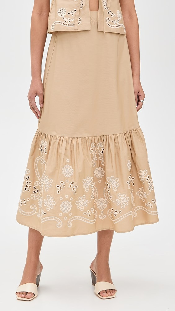 Moon River Eyelet Detail Midi Skirt | Shopbop | Shopbop