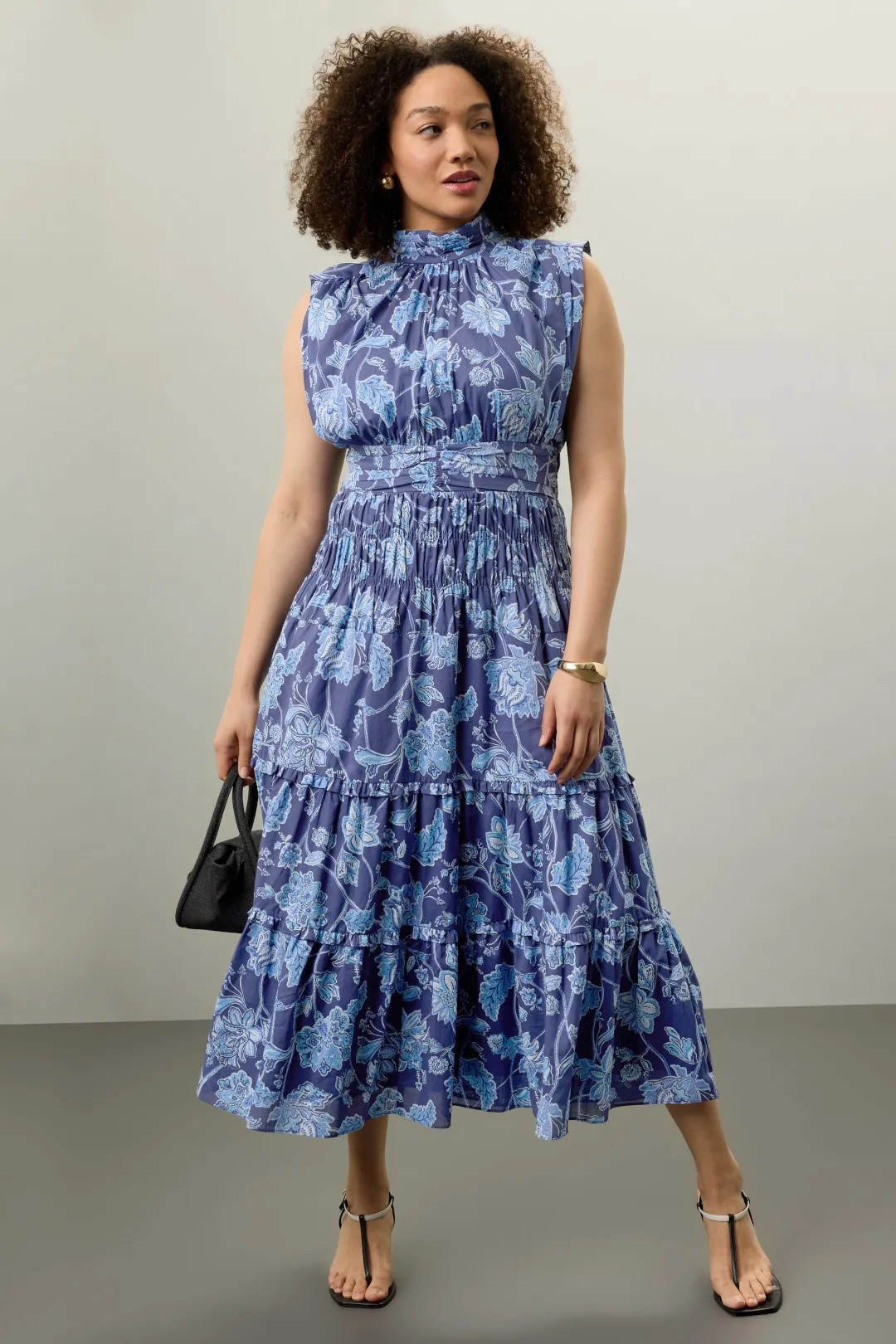 Blue Printed Smocked Midi Dress | Rent the Runway