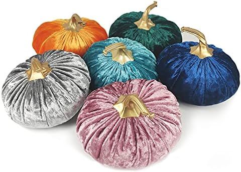 Ogrmar 6 Pack Velvet Artificial Pumpkins Set Velvet Fabric Decoration Pumpkins Lifelike Harvest Pump | Amazon (US)