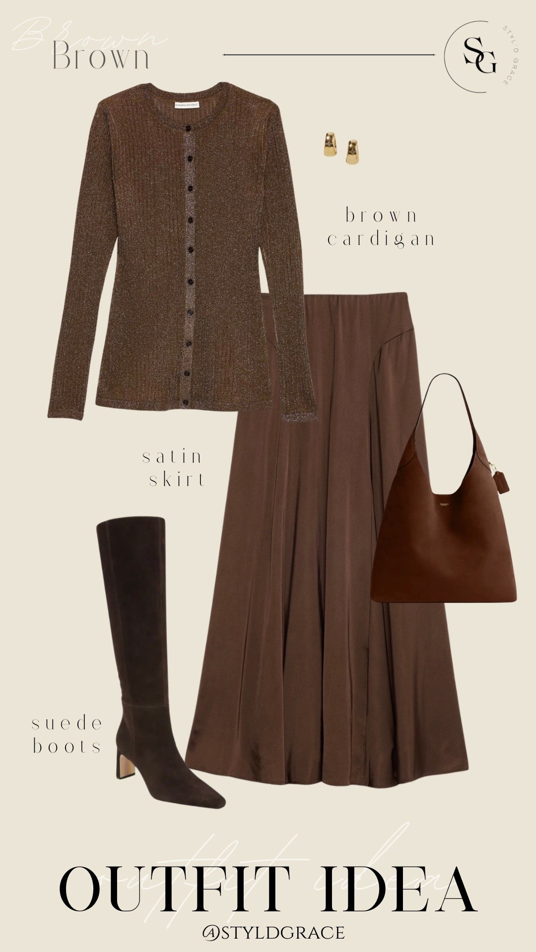 Brown satin skirt outfit 

#LTKmomlife #LTKWorkwear