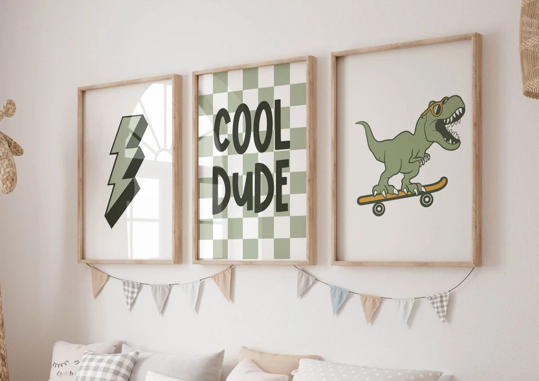 Dinosaur Prints for Boys Room, Dinosaur Skateboard Wall Art, Dinosaur Decor, Set of 3 Printables,... | Etsy (US)
