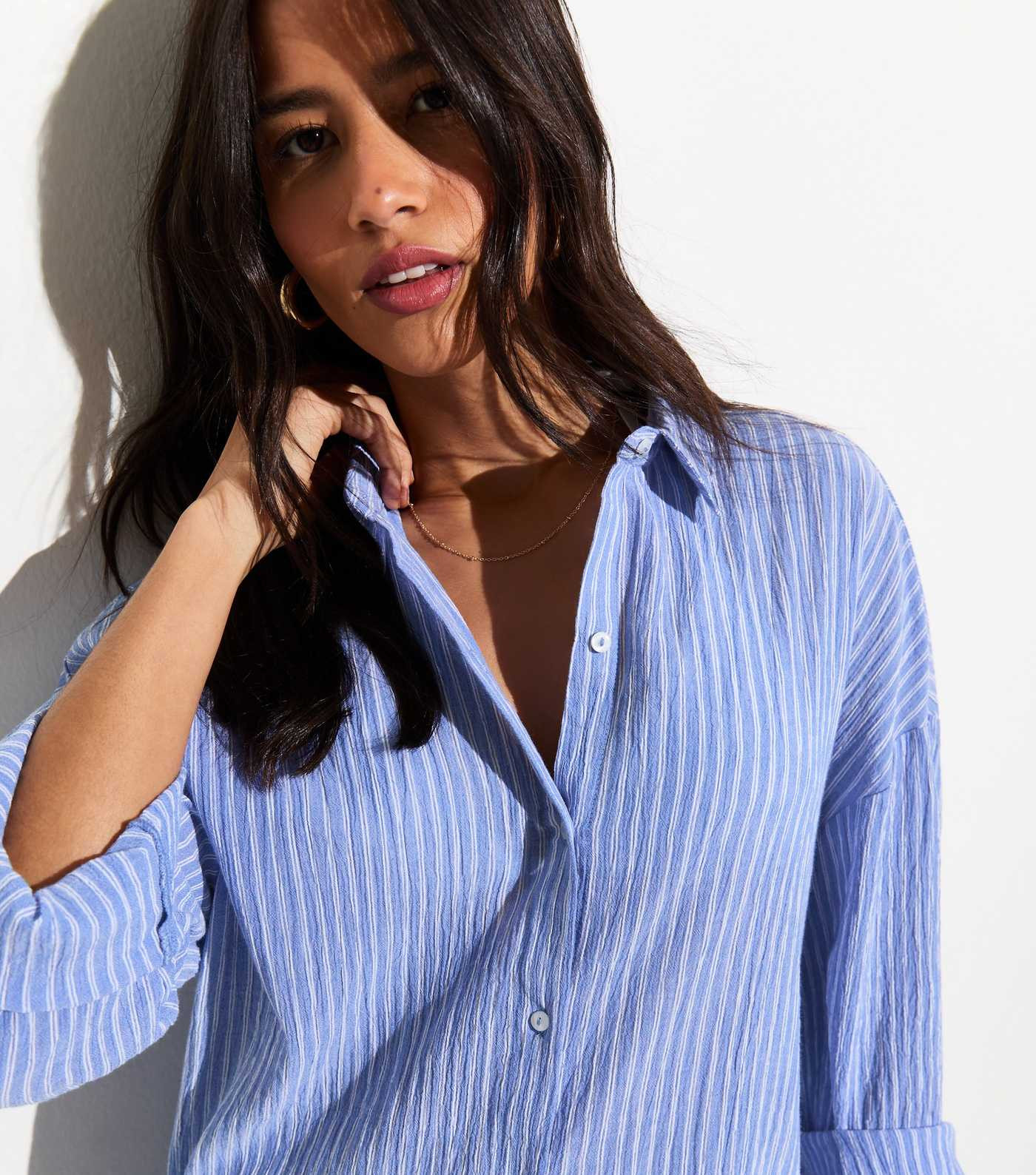 Blue Striped Oversized Long Sleeve Beach Shirt | New Look | New Look (UK)