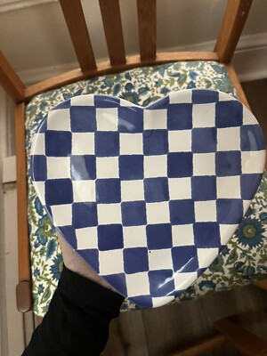 Checkered Heart Dish, Vintage Handmade Blue and White Plate, Heart Shaped Dish | eBay US